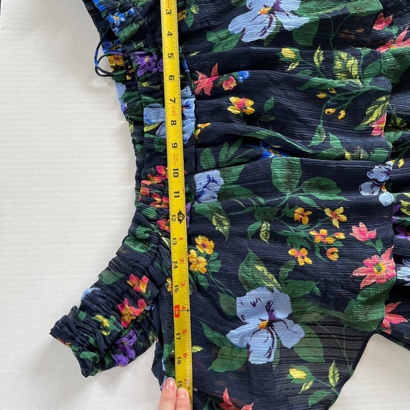 Club Monaco Oversized Silk‎ Lined Tiered Floral Stretch Navy Dress, Size 4 or 6 - Picture 12 of 15